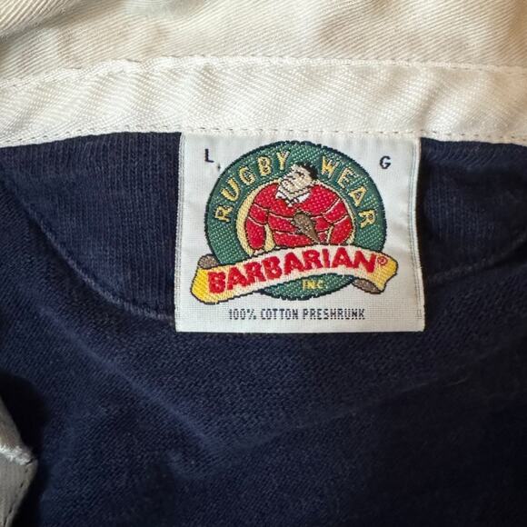Vintage USPS Barbarian Rugby Shirt Made in Canada Navy Red White Stripe Size L - Picture 10 of 11